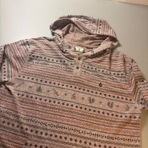 Volcom Ole Hooded Henley Long Sleeve‎ Pullover Top Fair Isle Print Large
